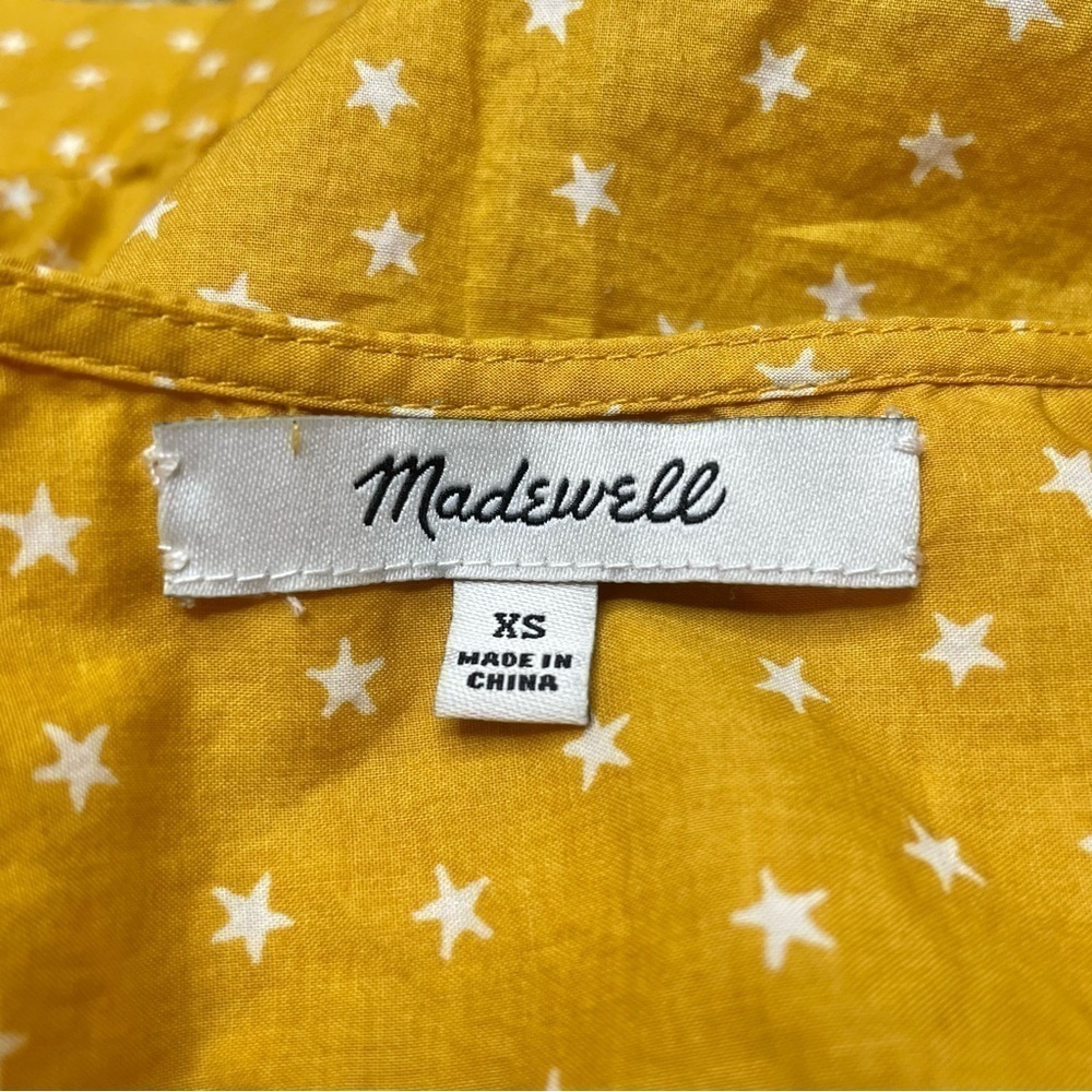 Madewell Wrap V-Neck Top Blouse in Star Scatter Gold Yellow Extra Small - Picture 7 of 13
